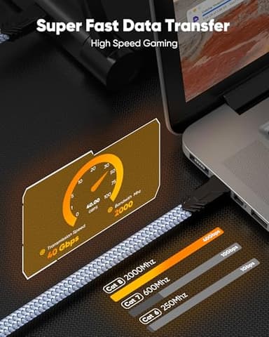 Snowkids Cat 8 Ethernet Cable 50 FT, Strong Signal, Flat High Speed 40Gbps 2000Mhz, Network Cord with RJ45 Internet Connector for TV/Printer/Computer/Modem/Router/ps-3/4/5, Braided LAN Cable 50FT Grey - Image 8