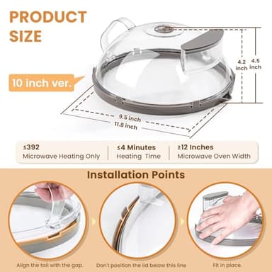 Gracenal Microwave Splatter Cover for Food, Upgraded Microwave Cover with Water Steamer, Integrated Handle, 10” Plate Covers, Splatter Guard, Kitchen Gadgets & Accessories, House Essentials for Gift - Image 5