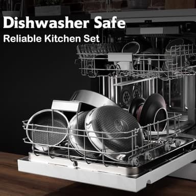 SNOWCLAD Pots and Pans Set Non Stick, 10 Pcs Hybrid Stainless Steel Cookware Sets, Non Stick Frying Pans, Saucepans, Saute Pan & Stock Pot, PFOA Free Kitchen Skillet,Induction Compatible - Image 6