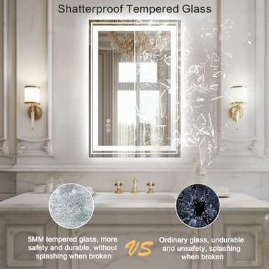 WTTY LED Bathroom Mirror 28"x36" with Backlit and Front Light,Stepless Dimmable LED Mirror for Bathroom,Anti-Fog Lighted Bathroom Vanity Mirror Modern,Memory Function,Shatter-Proof - Image 6