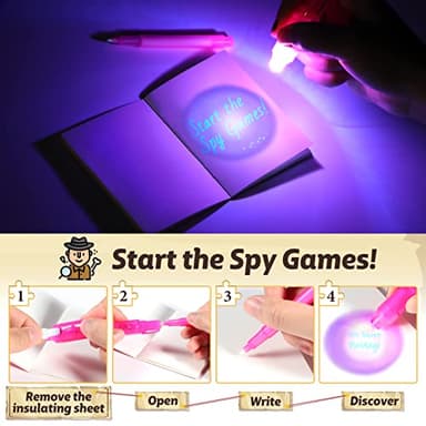 GIFTINBOX Invisible Ink Pens with UV light for Kids, Spy Pen Party Favors for Kids 8-12, 24Pack Invisible Ink Pen and Notebook, Magic Marker for Secret Message Birthday Party Favors for Kid 4-8 - Image 3