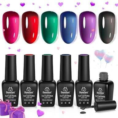 Beetles Jelly Gel Nail Polish Set - Jelly Magic Gel Polish, 6 Colors Pink Red Black Blue Green Purple Halloween Fall Gel Polish Kit Sheer Translucent Effect Soak Off UV Manicure DIY Gift for Women - Image 8