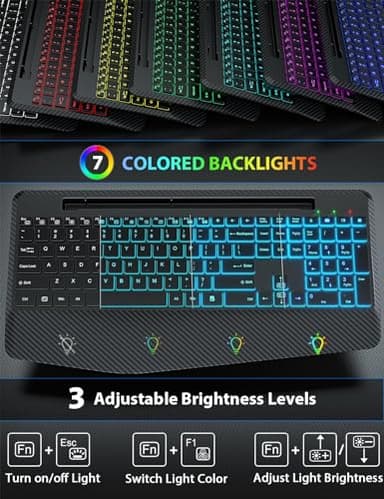 Wireless Keyboard and Mouse Backlits, Wrist Rest, LED Mouse, Rechargeable Ergonomic Keyboard with Phone Holder, Silent Light Up Combo for Computer, Mac, PC, Laptop, Chromebook (Black) - Image 2