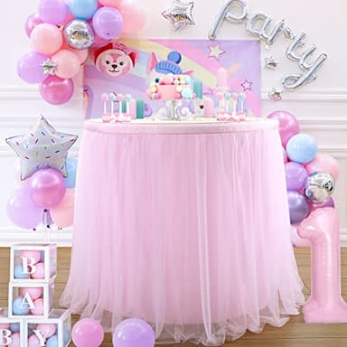 Suppromo 2 Pack 6ft Pink Tulle Table Skirts for Rectangle Tables or Round Tables Pink Tutu Tablecloth Cover for Princess Baby Shower Girls Birthday Party Wedding Cake Dessert Table Decorations - Image 4