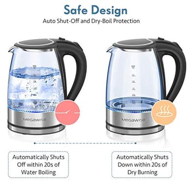 MegaWise Electric Kettle, 1.8L Borosilicate Glass Tea Kettle with LED Light, Auto Shut-Off and Boil-Dry Protection Cordless Kettle Fast Boiling - Image 3