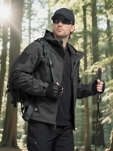 FREE SOLDIER Men's Outdoor Waterproof Soft Shell Hooded Military Tactical Rain Jacket (Black, L) - Image 7