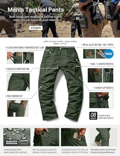 CQR Men's Tactical Pants, Water Resistant Ripstop Cargo Pants, Lightweight EDC Work Hiking Pants, Outdoor Apparel, Raider Mag Pocket Green Kelp, 34W x 34L - Image 8
