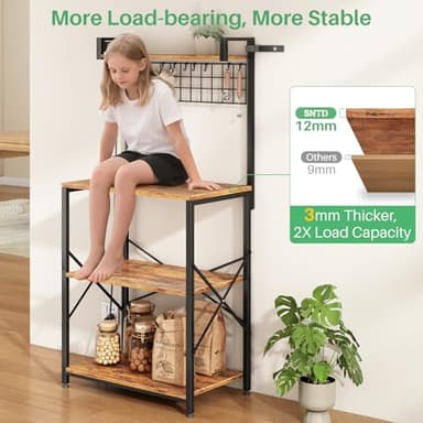 SNTD Bakers Rack with Power Outlet, Kitchen Shelves Microwave Stand with Wire Grid and 10 Hooks, 4 Tiers Coffee Stand (Rustic Brown, 23.5 x 15.6 x 52.8 Inches) - Image 5