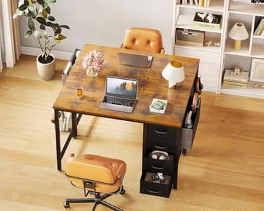 Casaottima 32-Inch Small Computer Desk with 4 Fabric Drawers — Home Office Desks with Storage, Writing Desk with Side Hook and Cloth Bag, Modern Study/Work Table for Bedroom and Small Space, Vintage - Image 6