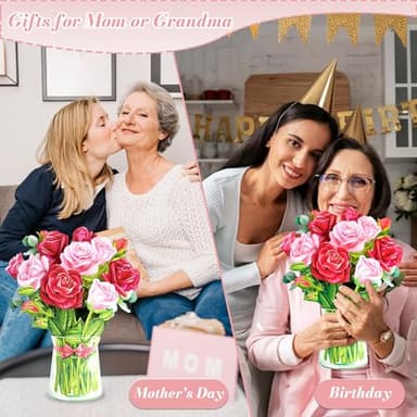 Pop Up Flower Card, 3D Greeting Card – Red Rose Bouquet – For Wife, Girlfriend – Romantic Gift for Anniversary, Valentine’s Day - Image 3