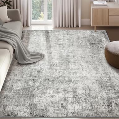 RELEANY Washable Area Rugs 6'x9' Non-Slip Modern Abstract Soft for Living Room Entryway Bedroom Nursery, Print Pattern, Gray White Grey - Image 1