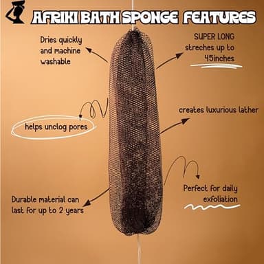 AFRIKI African Net Sponge, Authentic African Exfoliating Sponge, Black Owned, Back Scrubber, 45inch Long, for Normal to Sensitive Skin, for Daily use, Sky Collection (Yellow) - Image 5