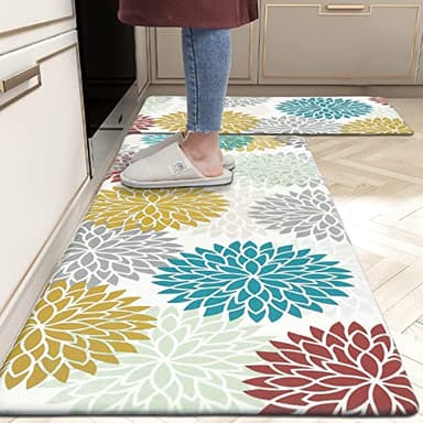 HEBE Anti Fatigue Kitchen Rug Sets 2 Piece Non Slip Kitchen Mats for Floor Cushioned Kitchen Rugs and Mats Waterproof Comfort Standing Mat Runner for Kitchen,Home Office,Sink,Laundry - Image 1