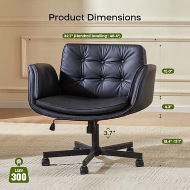 amseatec Criss Cross Chair with Armrests & Wheels, PU Leather Vanity Chair, Comfortable Adjustable Swivel Computer Office Desk Chairs for Home, Make Up, Bed Room (Black) - Image 7