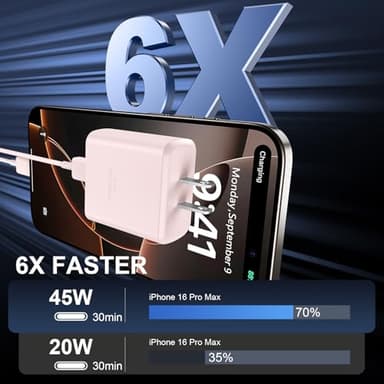 Phone 17 16 Pro Max Charger Fast Charging, 45W USB C Phone 17 16 Super Fast Charger Block with 10ft Long Type C Charging Cable Cord for i.Phone 17 Pro Max/17 Pro/17 Air/17/16/16Pro/16 ProMax /15/S25 - Image 3