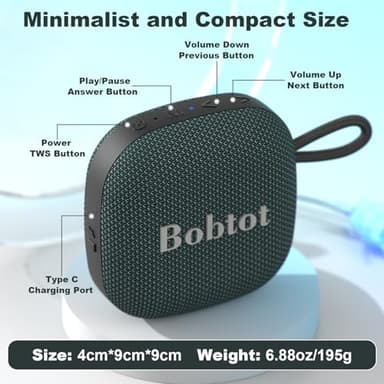 Bobtot Portable Wireless Bluetooth Speaker - IPX7 Waterproof Show Speakers with 16H Playing Time, Loud Stereo Sound, Built-in Mic, TWS, Small Size with Carry Lanyard, DarkBlue - Image 7