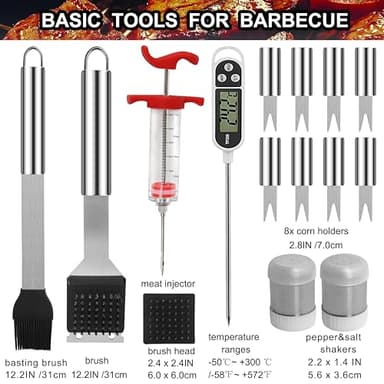 Grilljoy 24PCS BBQ Grill Tools Set with Meat Thermometer and Injector - Extra Thick Stainless Steel Fork, Spatula& Tongs - Complete BBQ Accessories in Aluminum Case - Perfect Grill Gifts for Men - Image 3