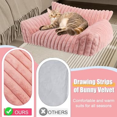 Cute Cat Couch Bed for Indoor Cats, Fluffy Pet Cat Sofa with Premium Soft Corduroy Fleece, Cute Small Dog Beds for Small Dogs, Fuzzy Puppy Chair with Removable Washable Cover (24x18x10,Pink) - Image 4