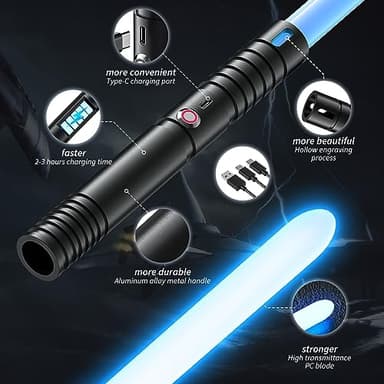 Juxaxia Lightsaber, LED Light Saber with 15 RGB Colors, Lightsabers for 3 Modes, Light Sabers with Connectors, Lightsabers for Dueling, Lightsaber Toy for Adults, Kids, 2 Pack(Black) - Image 3