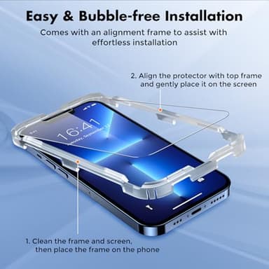 UNBREAKcable 2-Pack Screen Protector for iPhone 14/13/13 Pro Double Shatterproof Tempered Glass [Easy Installation Frame] [9H Hardness] [99.99% HD] [Bubble Free] for Apple 13 Pro/13/14 6.1 inch - Image 3