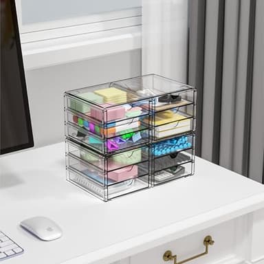 Yieach 2 Pack Acrylic Storage Drawers With 12 Small Drawer,Stackable Office Cabinet Organizer and Makeup Organizer,Clear Plastic Drawers for Craft Supply,Pen,Stationary,Accessory,Makeup,Desk Organizer - Image 3