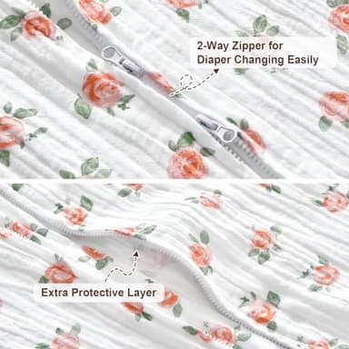 PHF 100% Muslin Cotton Baby Sleep Sacks, 12-18 Months Sleep Sack with 2-Way Zipper, 2 Pack Cooling 0.5 TOG Breathable Large Size Sleeveless Baby Wearable Blanket for Baby Girl, Floral - Image 5