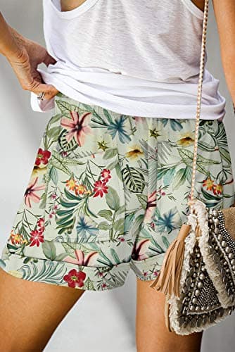 Womens Large Summer Running Shorts Comfortable Lightweight Floral Shorts Green - Image 2