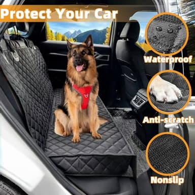 NYLSYT Dog Car Seat Cover for Back Seat, Dog Seat Covers Pet Rear Seat Cover, Waterproof Car Bench Seat Protector, Interior Backseat Covers Mat for Cars, SUVs and Vans (Black, 52"x48") - Image 2