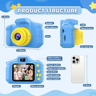 Desuccus Kids Camera Toys Christmas Birthday Gifts for Boys and Girls Kids Toys 3 4 5 6 7 8 9 Year Old HD Digital Video Camera for Toddler with 32GB SD Card (Blue) - Image 2