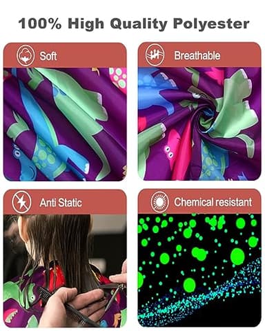 Kids Barber Cape with Neck Duster Brush, Professional Salon Hair Cutting Cape with Adjustable Snap Closure(Cartoon Dinosaur) - Image 2