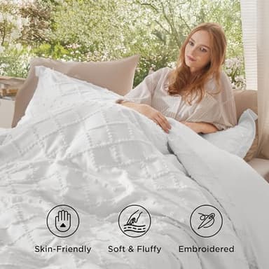 Bedsure Boho Duvet Cover Queen Size - White Breathable & Soft Boho Bedding, Machine Washable Comforter Cover for All Seasons, Includes 1 Duvet Cover 90"x90" with 2 Pillow Shams & Zipper Closure - Image 3