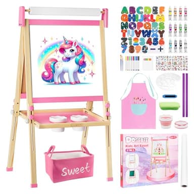 Easel for Kids Toys,Adjustable Wooden Toddler Art Easels, Girls Toys for Ages 5-7,8-13,Magnetic Dry Eraser White Board and Chalk Board with Art Supplies,Kid Easel 4 5 6 7 8 9 10 Year Old Girl Gifts - Image 1