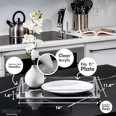 Modern 16"x12" Rectangle Acrylic Lucite Plastic Decorative Serving Tray with Silver Stainless Steel Metal Handles for Home Decor Ottoman Coffee Table Food Fruits Lap Vanity Perfume by Home Redefined - Image 5