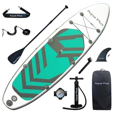 Aqua Plus 6inches Thick Inflatable SUP for All Skill Levels Stand Up Paddle Board,Paddle,Pump,ISUP Travel Backpack, Leash,Shoulder Strap,Youth,Adult Inflatable Paddle Board - Image 1