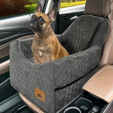 Dog Car Seat for Small/Medium Dogs, Memory Foam Dog Booster Seat, Travel Safety Per Car Seat with Washable Removable Cover, Storage Pockets for Dogs up to 35 lbs(Gray) - Image 1