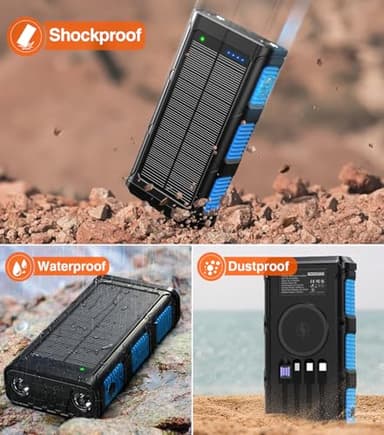 GOODaaa Power Bank Wireless Charger 45800mAh Built in Hand Crank and 4 Cables 15W Fast Charging Power Bank 7 Outputs & 4 Inputs Solar Portable Charger, SOS/Strobe/Strong Flashlights, Compass - Image 7