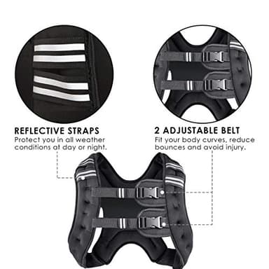 Prodigen Weighted Vest for Women and Men 20 Lbs with Reflective Stripe and Double Adjustable Buckle Straps Weight Vests for Strength Training, Jogging, Cardio, Weight Loss, Muscle Building, Black - Image 3
