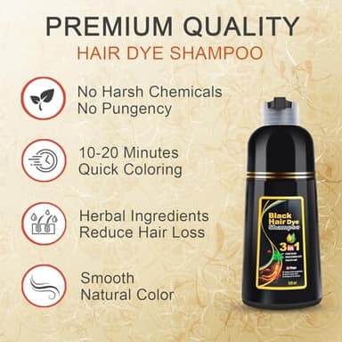 KINGMING Black Hair Dye Shampoo for Gray Coverage - 3 in 1 Herbal Instant color with 100% Cover for Women & Men (500ml) - Image 3