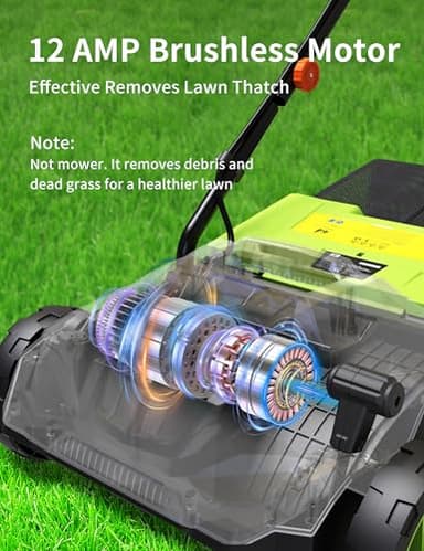 2-in-1 Electric Dethatcher Scarifier, Lawn Dethatcher with Collection Bag, 4-Position Depth Adjustment,13-Inch Working Width, Foldable Handle Design for Easy Carrying and Storage,Thatcher for Lawn - Image 8