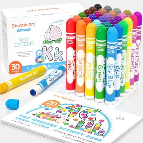 Shuttle Art Dot Markers, 30 Colors Washable for Toddlers with Free Activity Book, Bingo Daubers Supplies for Kids Preschool Children, Non Toxic Water-Based Dot Art Markers - Image 1