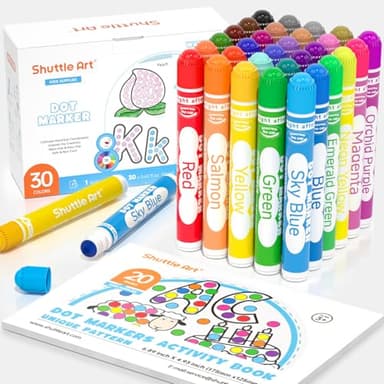 Shuttle Art Dot Markers, 30 Colors Washable for Toddlers with Free Activity Book, Bingo Daubers Supplies for Kids Preschool Children, Non Toxic Water-Based Dot Art Markers - Image 1