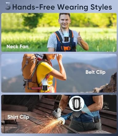 AI Portable Waist Fan, 6-Speed 16000RPM Strong Turbo Airflow, 40H Max Cooling Battery Powered Personal Fan Rechargeable, Hands-Free Shirt/Belt/Neck Fan for Work, Outdoor, Travel, Gift for Men - Image 5