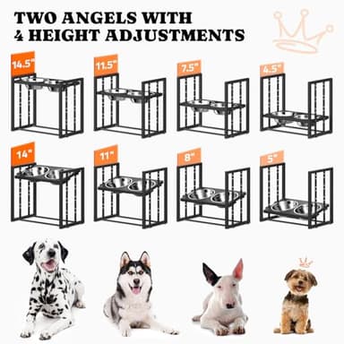 Elevated Metal Dog Bowls for Medium Breed: 4 Height-Adjustable Raised Dog Bowl Feeder Station with 2 Stainless Steel Bowls, Black - Image 2