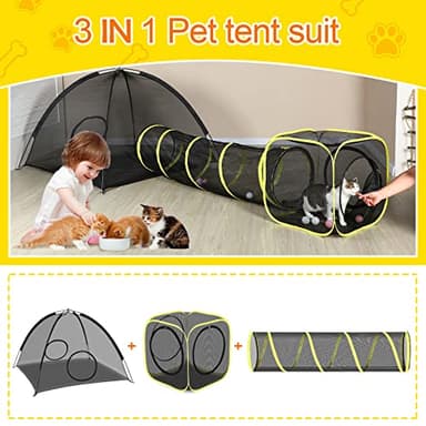 Outdoor Cat Enclosures for Indoor, Portable Mesh Tent, Outdoor pet Tunnel, Cat Playhouse with Adjustable Cat Harness and Leash for Walking, Colorful Tease Ball for Small Animals - Image 2