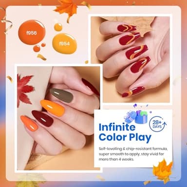 Beetles Fall Gel Nail Polish Set - 6 Colors Burgundy Red Orange Yellow Brown Gel Polish Kit for Nails, Autumn Leaves Soak Off UV LED Nail Gel Manicure at Home Gifts for Women - Image 3
