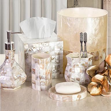 Milano Small Bathroom Trash Can 1.58 Gal / 6L - Decorative Bathroom Wastebasket with Beautiful Mother of Pearl Shells; Modern Round Waste Basket for Room, Bedroom or Living Room - Image 7