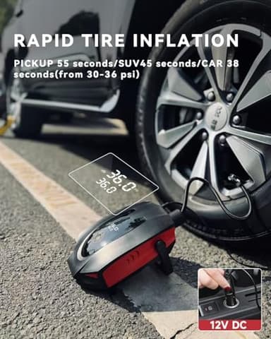 ZFOX 50PSI Paddle Board Pump, Portable Electric SUP Pump with Auto-Shutoff & Cooling Fan – Smart Inflation for Paddle Board, 9 Nozzles, HD LCD Display, 12V DC (Red-V) - Image 6