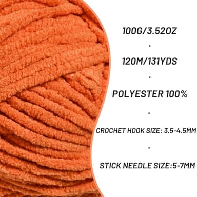 Plush Chunky Chenille Yarn for Crocheting Amigurumi, Soft Fluffy Velvet Yarn for Crocheting, Fuzzy Baby Blanket Knitting 100g/131yds Bulky（Orange） - Image 2
