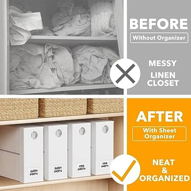 SpaceAid 4 Pack Bed Sheet Organizers and Storage, Foldable Sheet Organizer for Linen Closet, Sheets Set Folder Keeper with Window XL (Queen & King Size) Organizing Bedding Container, White - Image 2