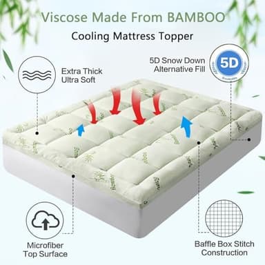 Full Size Mattress Topper for Back Pain,Premium Viscose Made from Bamboo 1200 GSM Extra Thick Mattress Pad,Quilted Fitted Pillow Top Mattress Cover with Deep Pocket Up to 21 Inches（54 * 75inch） - Image 4